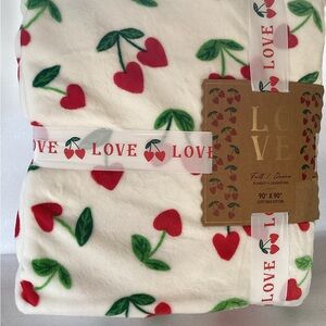 Love Brand Cherry Heart Pattern Blanket 90 x 90” new